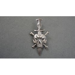 WW2 SS Skull with Cross Bones Dagger Pin Death Biker Badge - Silver